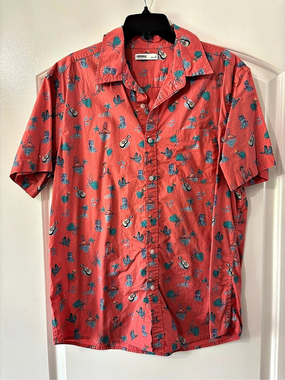 Sonoma Men's Printed Button Down in Pink & Blue size large